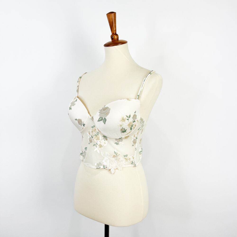 Delicates white grey green floral bustier bra tank top camisole size 38C